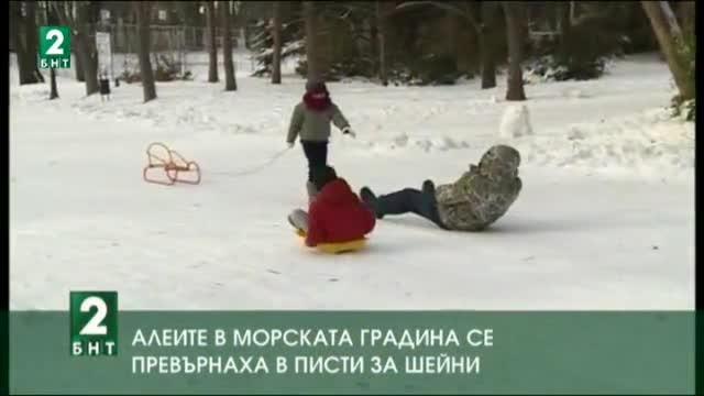 Алеите в Морската градина се превърнаха в писти за шейни